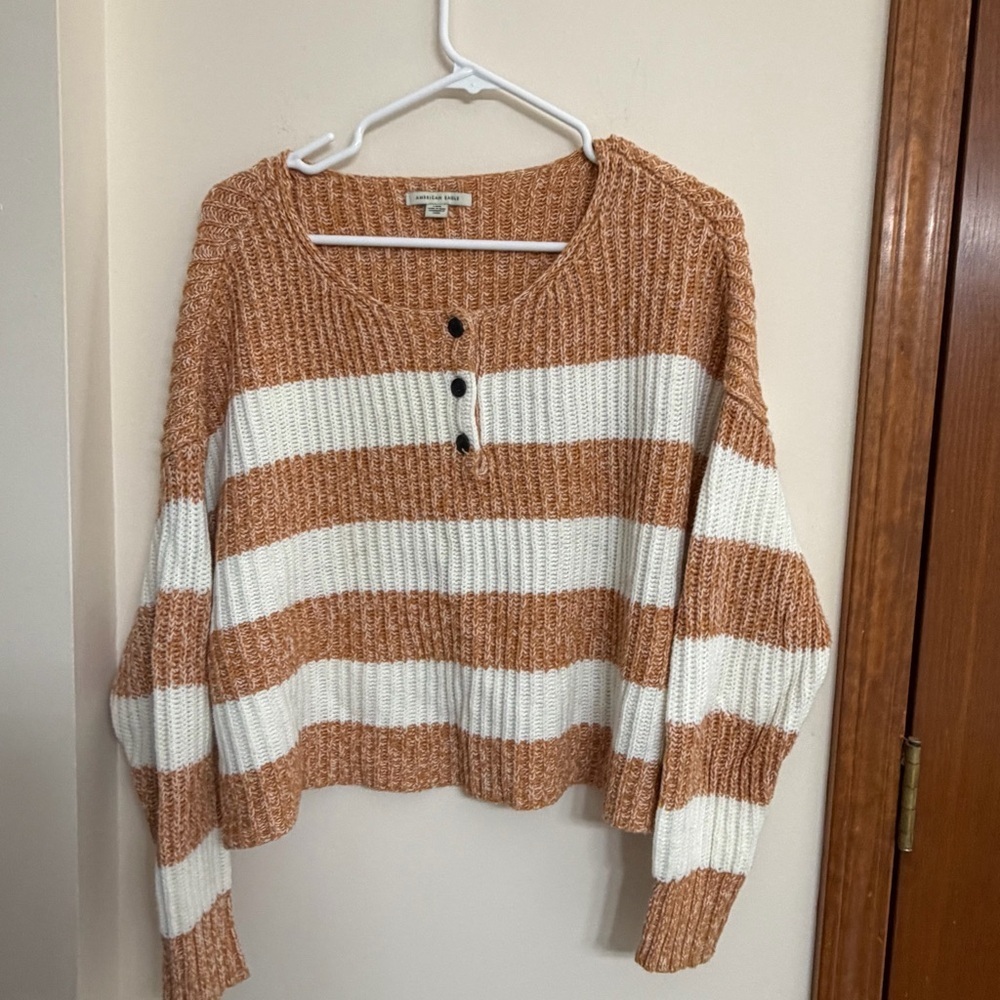 American Eagle Outfitters Brown and White Striped Sweater